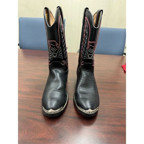 Durango Youth Black Lizard Print Cowboy Boots Size 3.5 - Picture 1 of 11